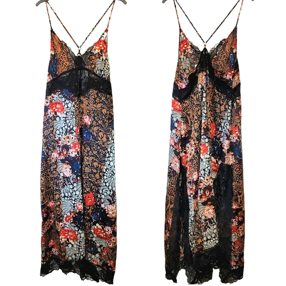Free People Dresses & Skirts - Free People Intimately Right Now Midi Slip Dress Black Lace Black Floral L